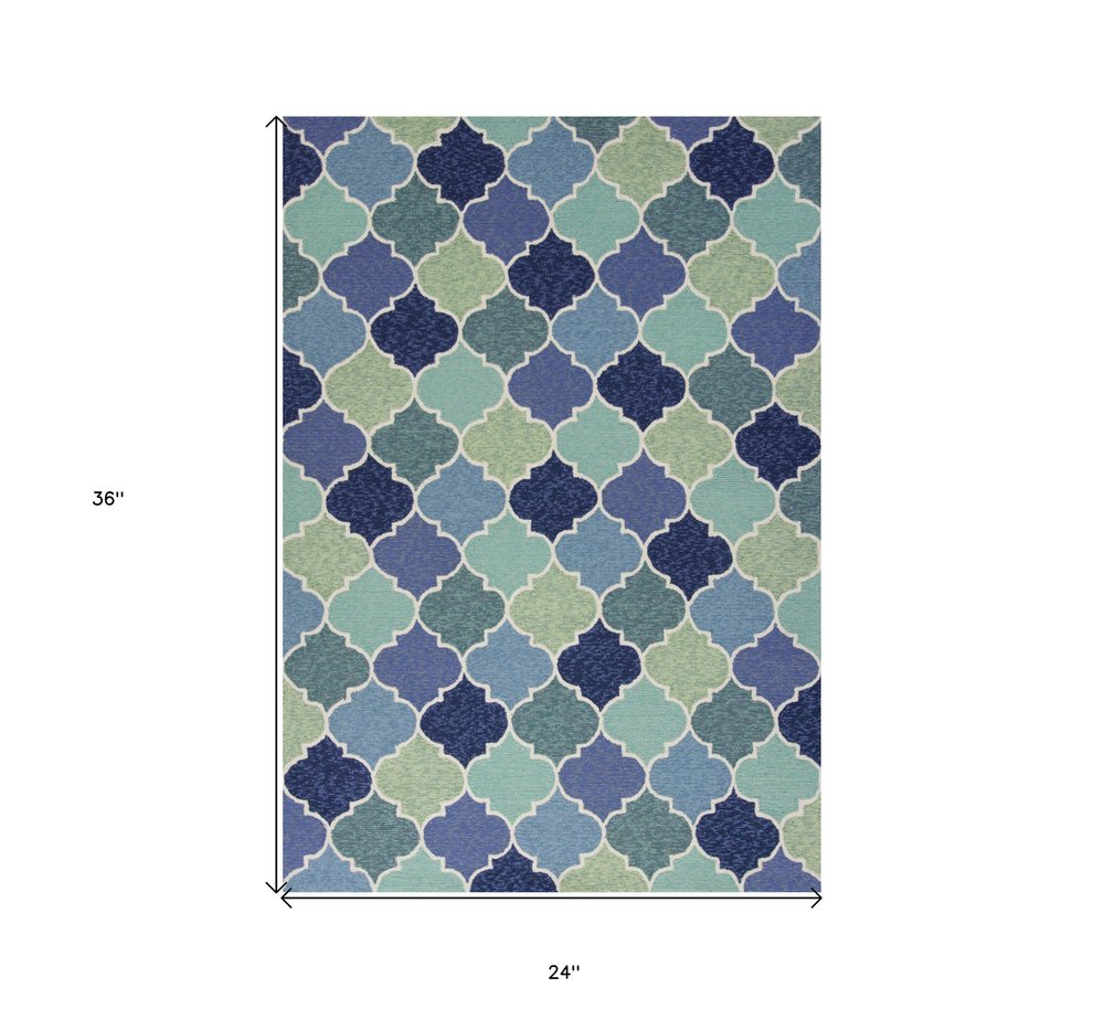 7' X 9' Blue Purple And Aqua Quatrefoil Hand Tufted Area Rug