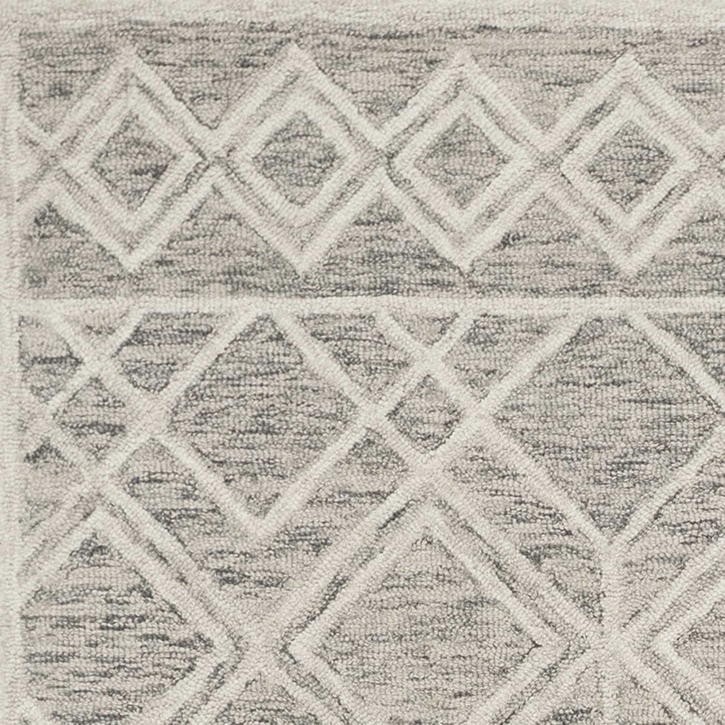 5' X 7' Sand Beige And Ivory Wool Geometric Hand Hooked Area Rug
