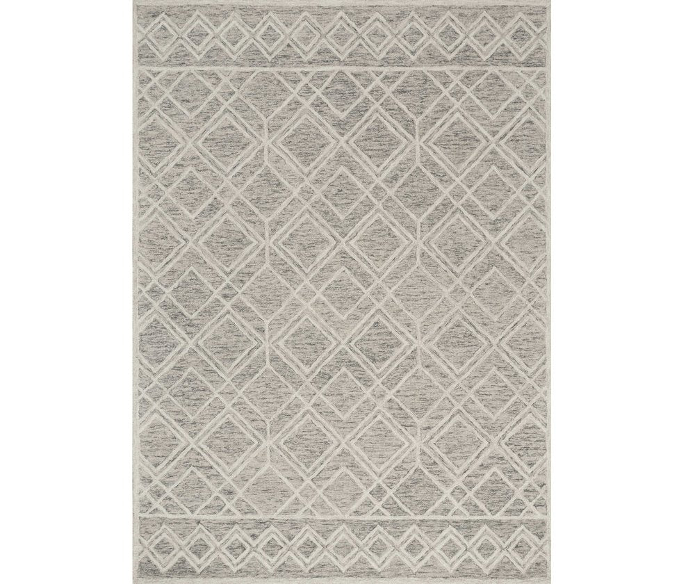 5' X 7' Sand Beige And Ivory Wool Geometric Hand Hooked Area Rug