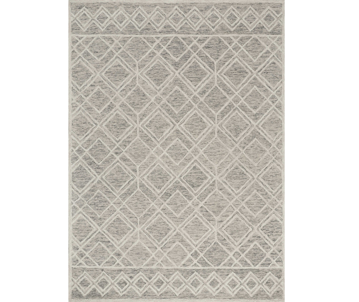 5' X 7' Sand Beige And Ivory Wool Geometric Hand Hooked Area Rug