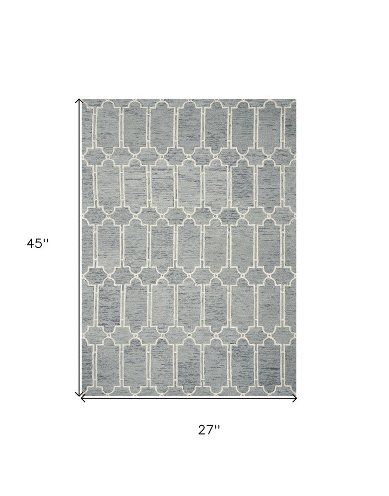 8' X 10' Slate Blue And Ivory Wool Geometric Hand Tufted Area Rug