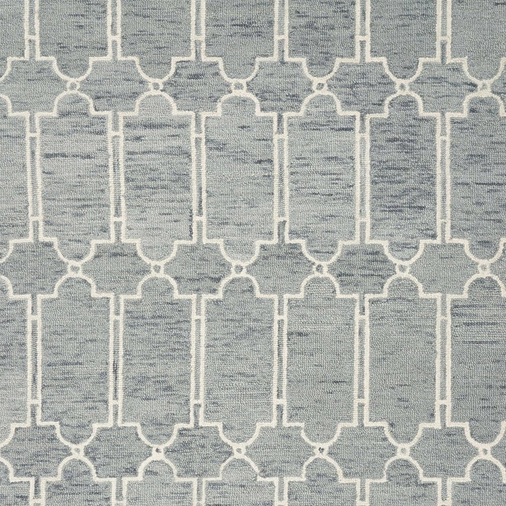 8' X 10' Slate Blue And Ivory Wool Geometric Hand Tufted Area Rug