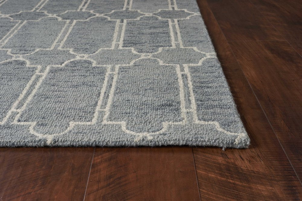 8' X 10' Slate Blue And Ivory Wool Geometric Hand Tufted Area Rug
