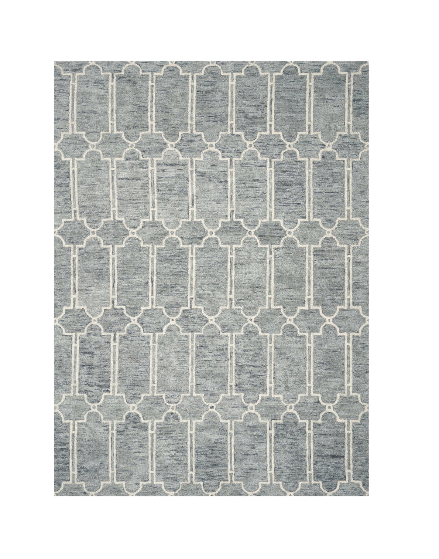 8' X 10' Slate Blue And Ivory Wool Geometric Hand Tufted Area Rug