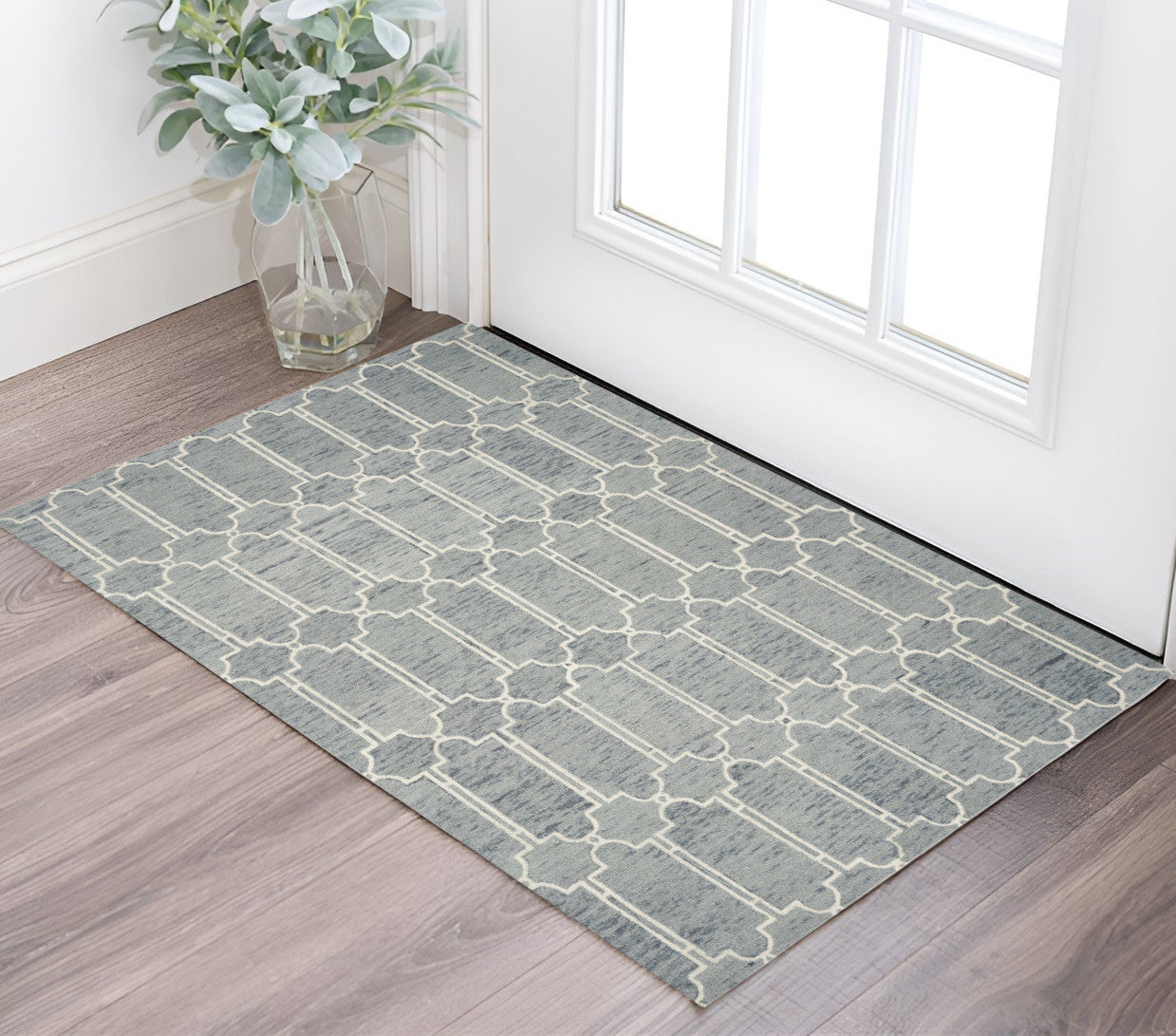 8' X 10' Slate Blue And Ivory Wool Geometric Hand Tufted Area Rug