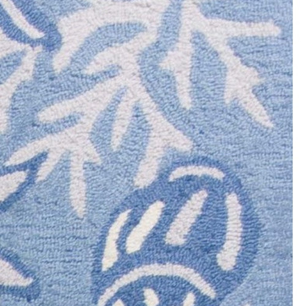 8' X 10' Blue Gray And White Fish and Coral Hand Tufted Area Rug