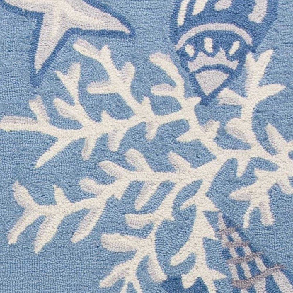 8' X 10' Blue Gray And White Fish and Coral Hand Tufted Area Rug