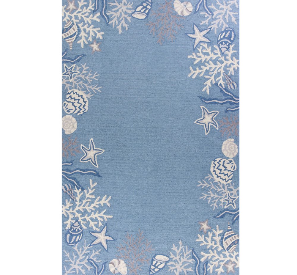 8' X 10' Blue Gray And White Fish and Coral Hand Tufted Area Rug