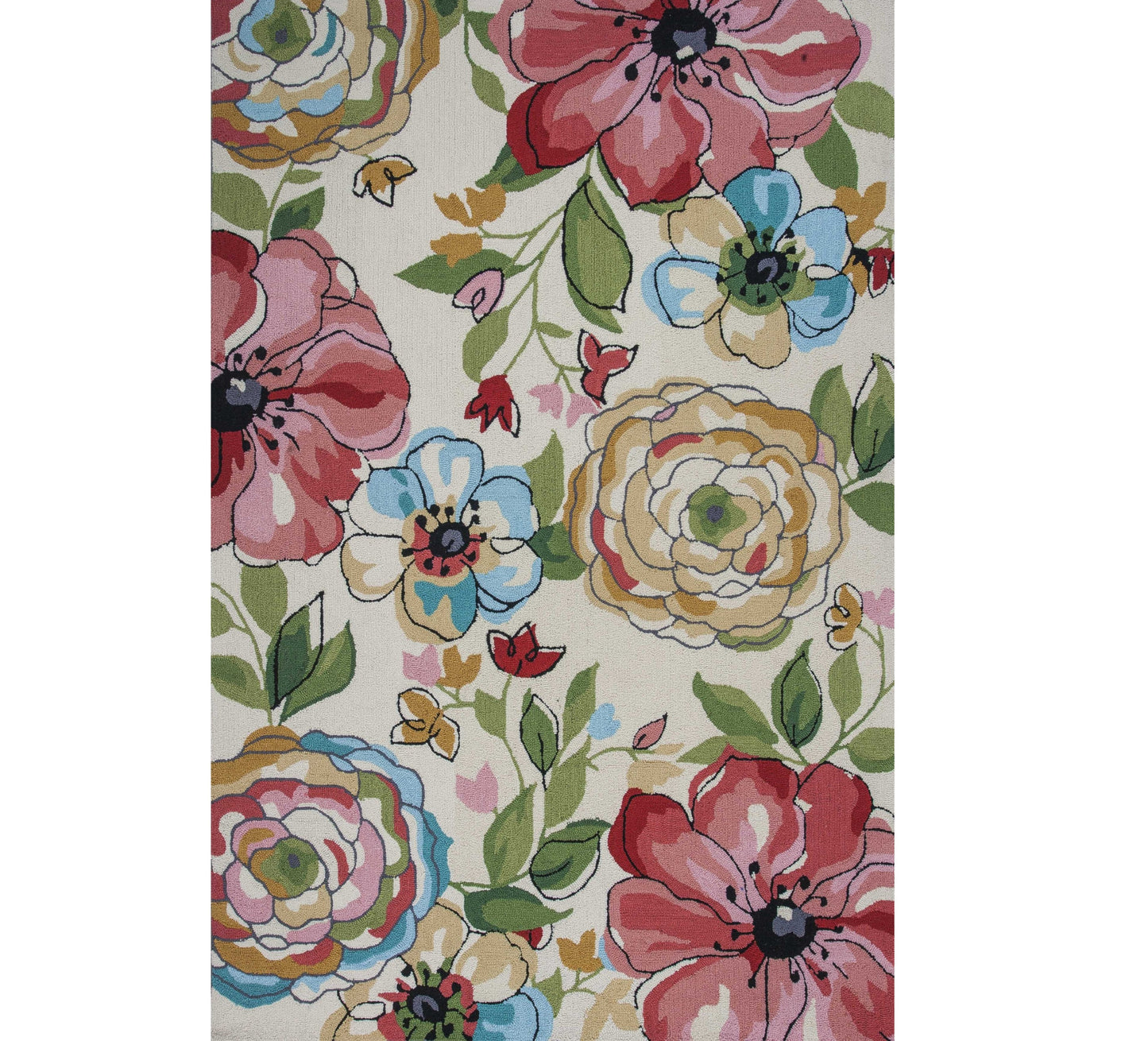 8' X 8' Sand Blue And Red Floral Hand Hooked Round Rug