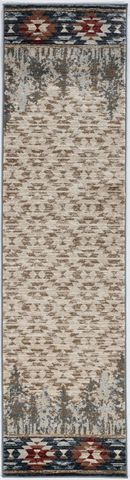 5' X 8' Ivory Green And Red Abstract Area Rug