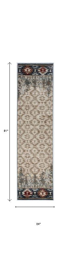 5' X 8' Ivory Green And Red Abstract Area Rug