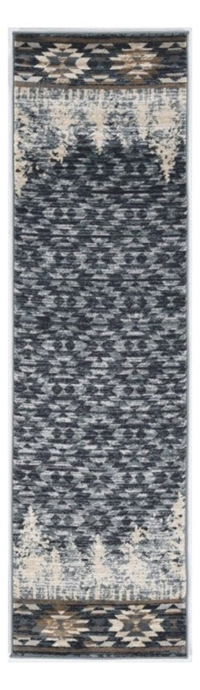 5' X 8' Slate Blue And Ivory Southwestern Area Rug