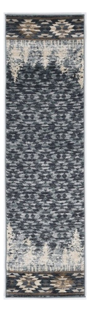 5' X 8' Slate Blue And Ivory Southwestern Area Rug
