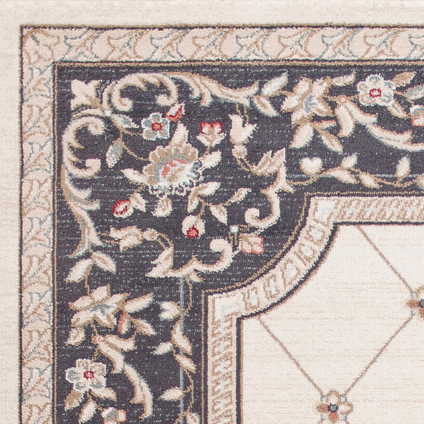 8' Ivory And Red Floral Runner Rug
