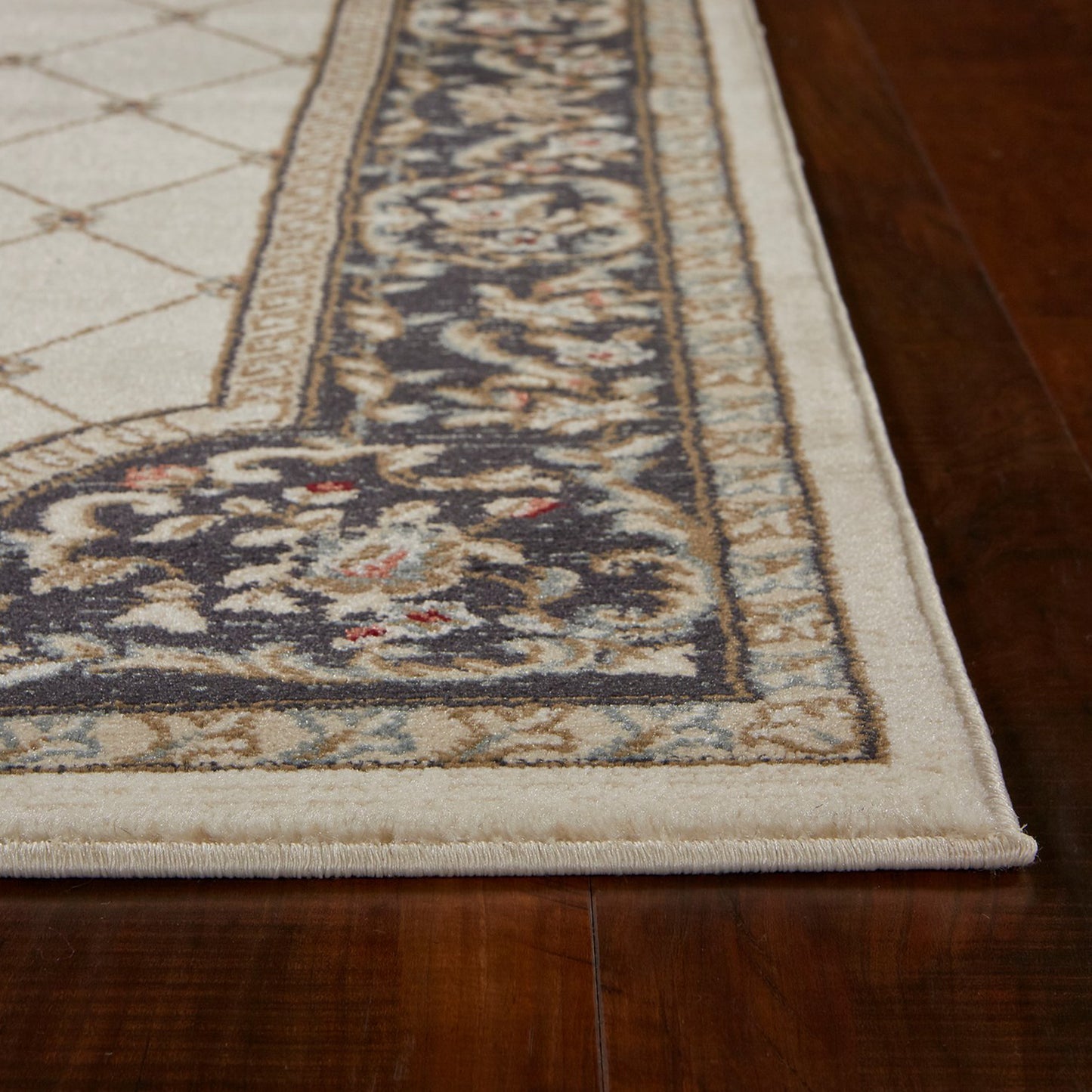8' Ivory And Red Floral Runner Rug