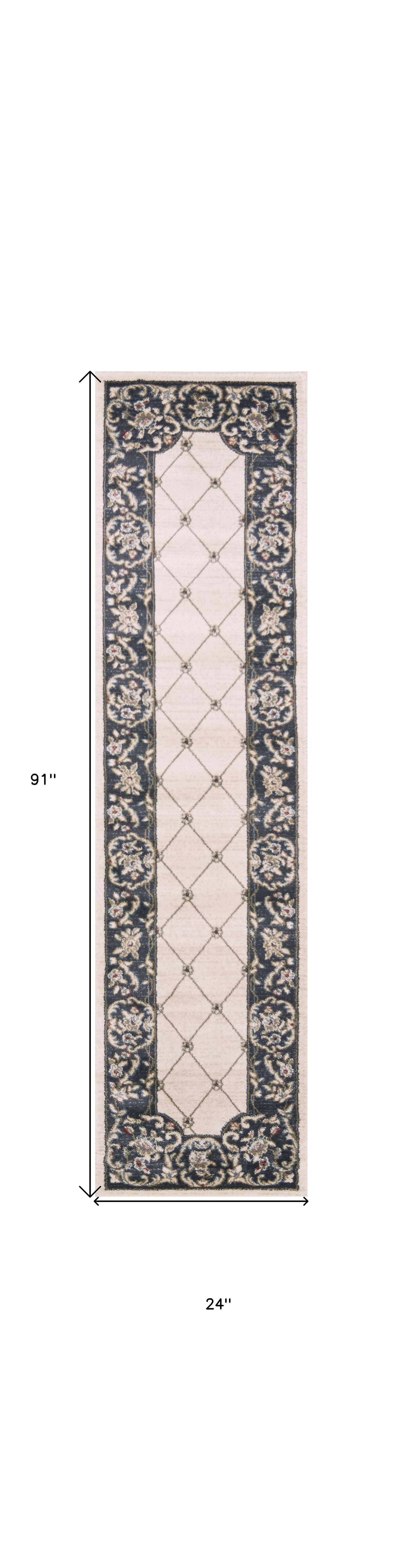 8' Ivory And Red Floral Runner Rug