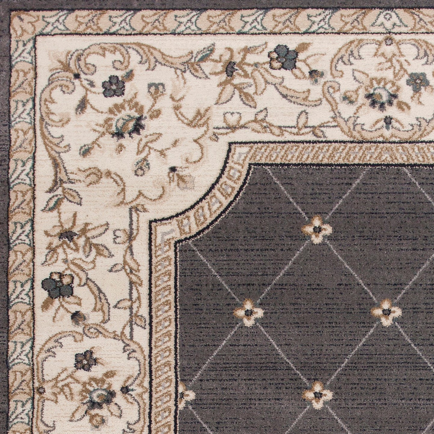 8' Gray And Ivory Floral Runner Rug