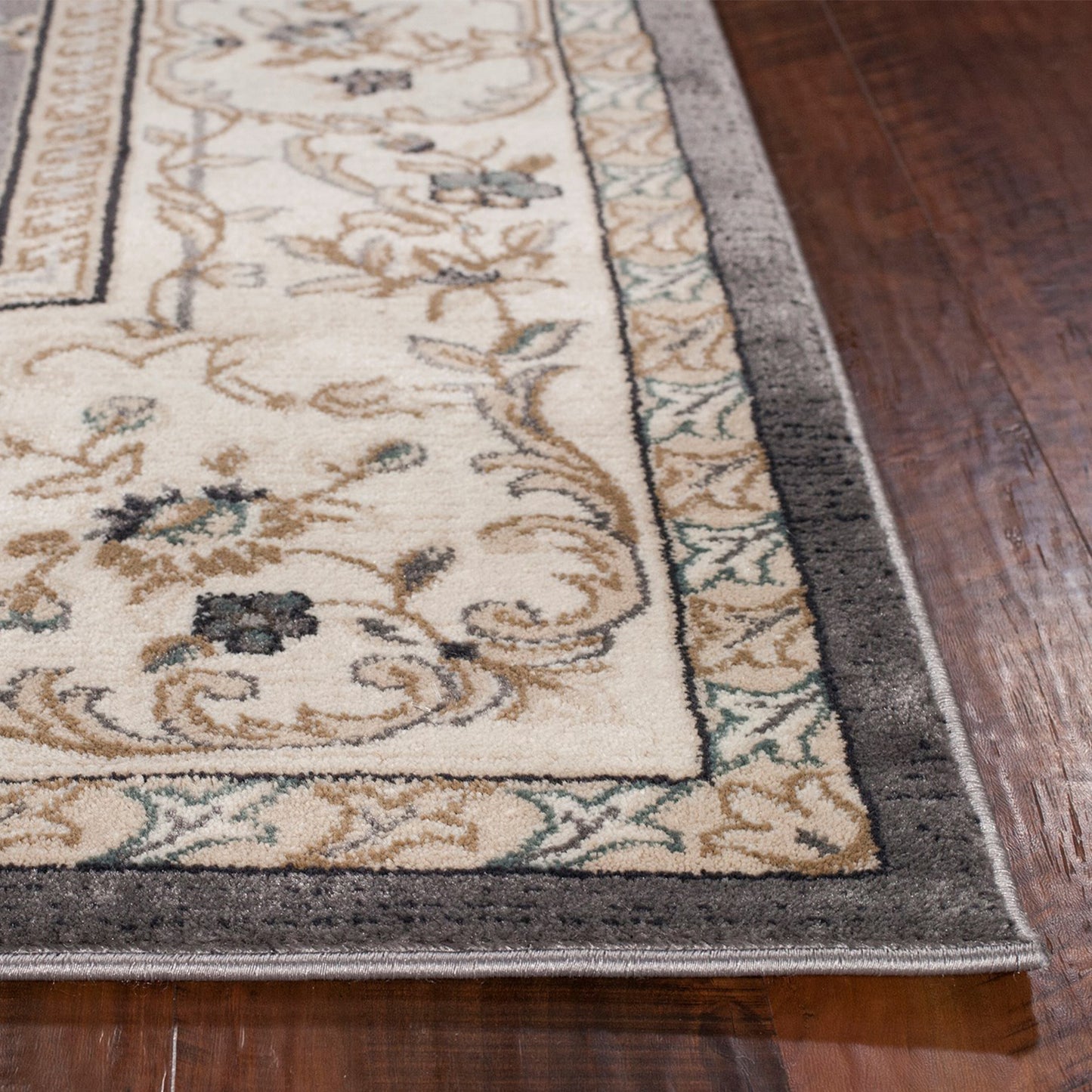 8' Gray And Ivory Floral Runner Rug