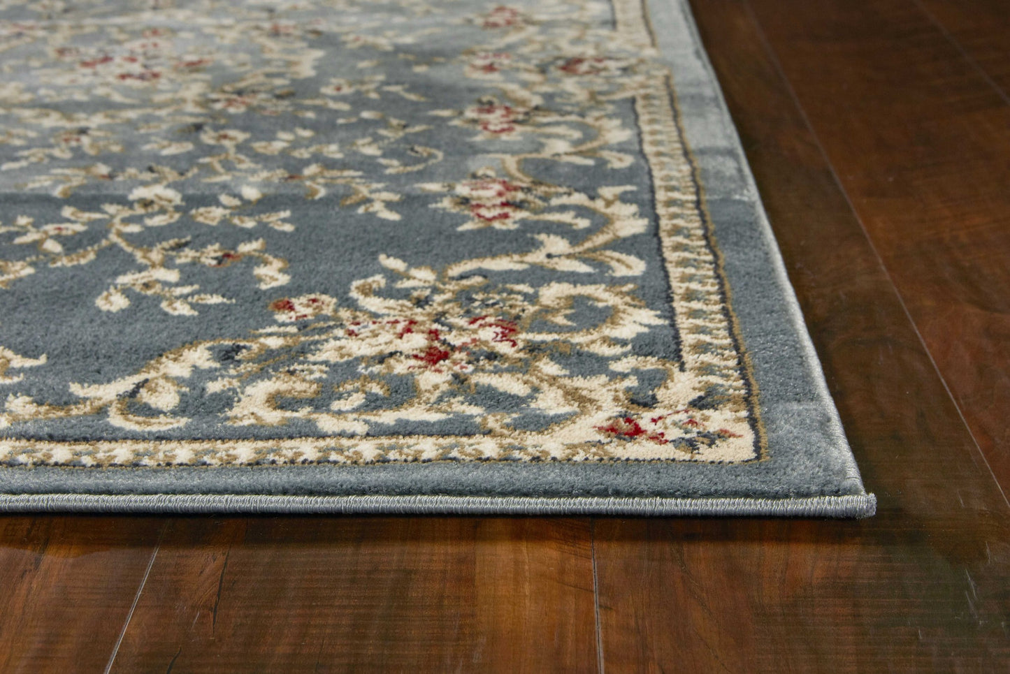 5' X 8' Slate Blue And Red Floral Area Rug