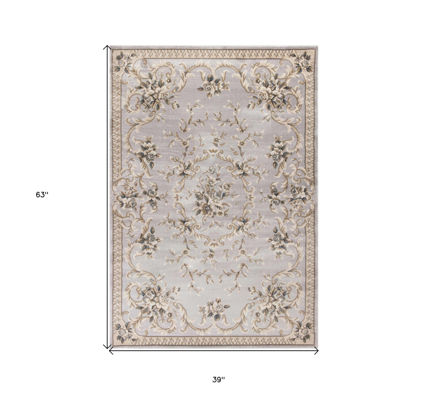 5' X 8' Light Grey Floral Vines Bordered Area Rug