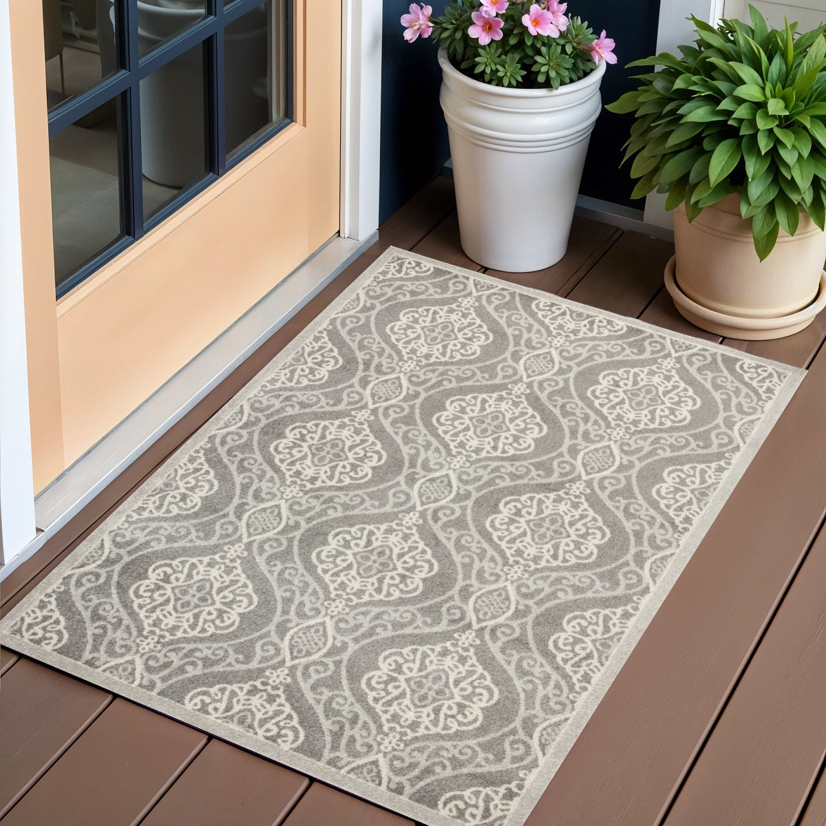 7' X 10' Silver Moroccan Indoor Outdoor Area Rug