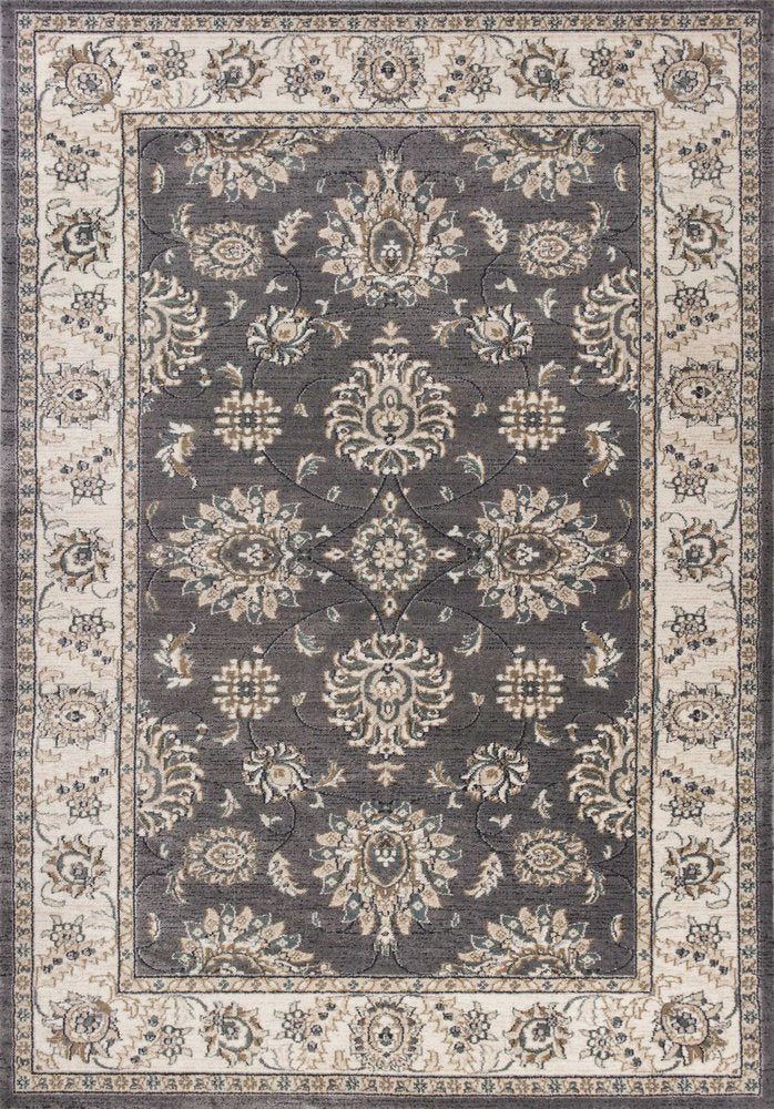 5' X 8' Gray And Ivory Floral Medallion Area Rug