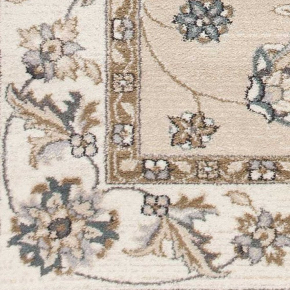 3' X 5' Beige And Ivory Floral Medallion Area Rug
