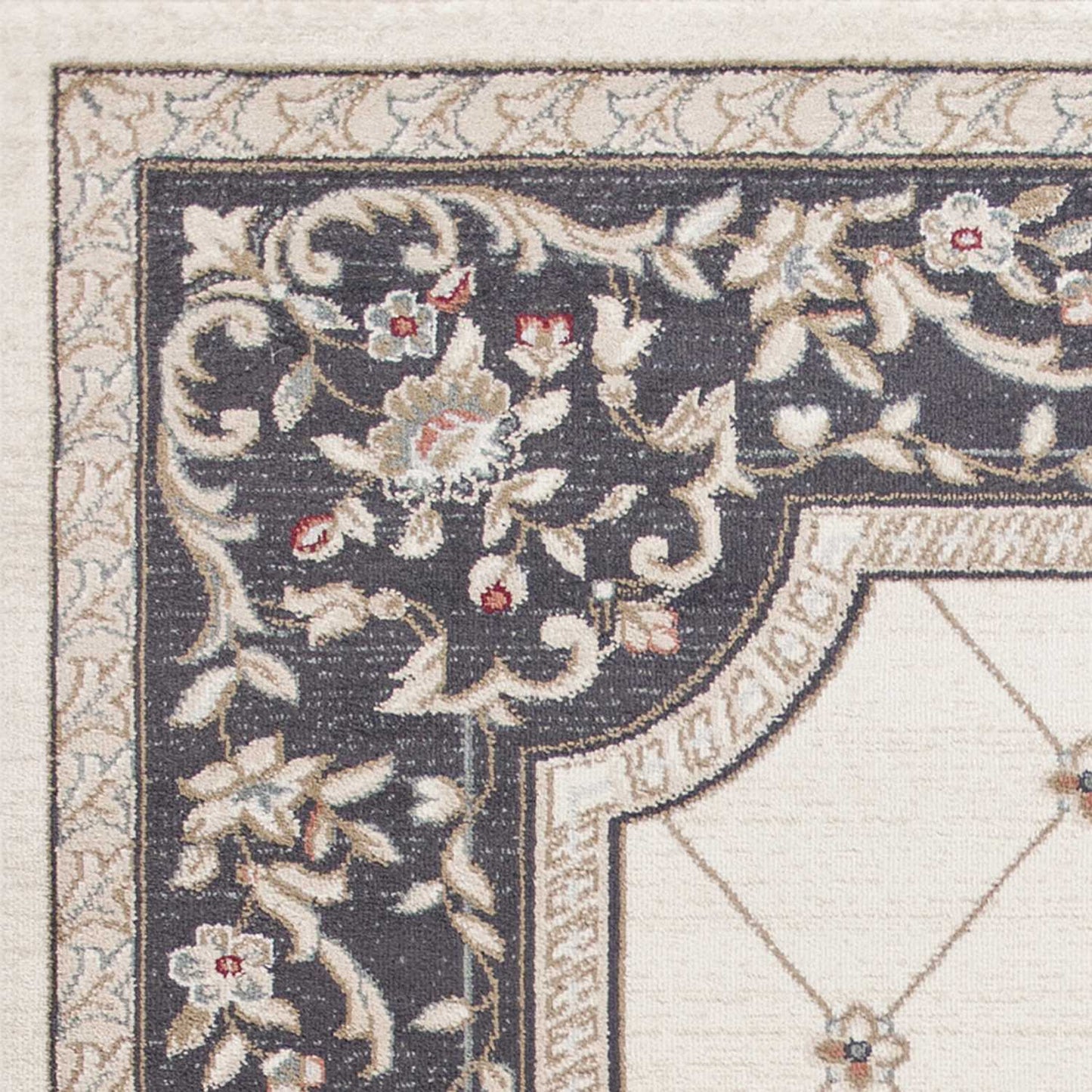 8' Ivory And Red Floral Runner Rug
