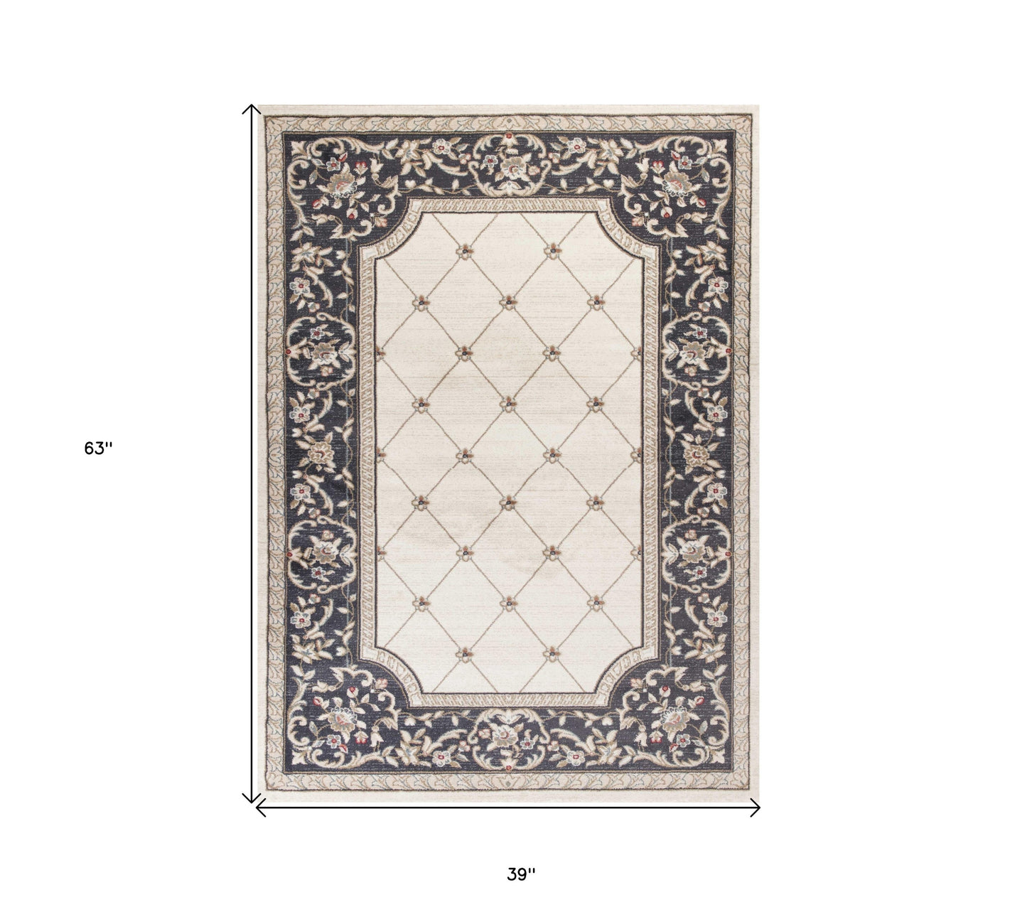 8' Ivory And Red Floral Runner Rug