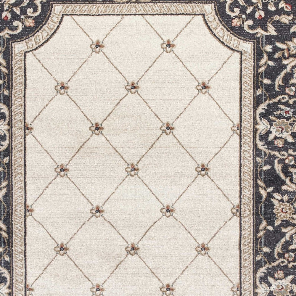 8' Ivory And Red Floral Runner Rug