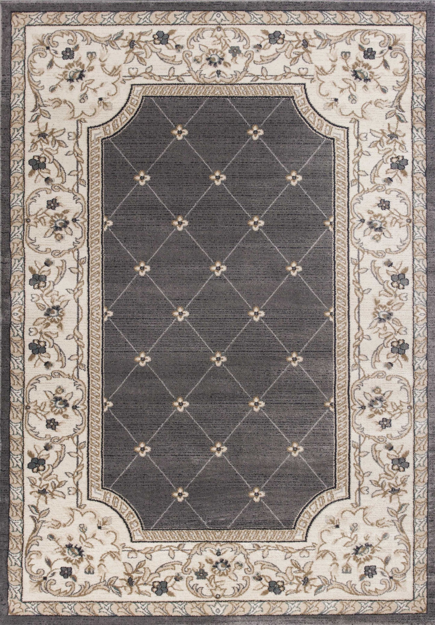 8' Gray And Ivory Floral Runner Rug