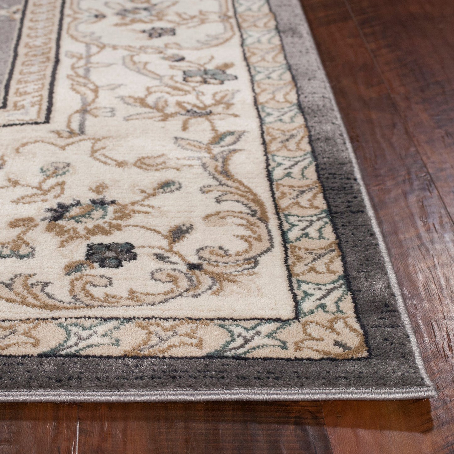 8' Gray And Ivory Floral Runner Rug
