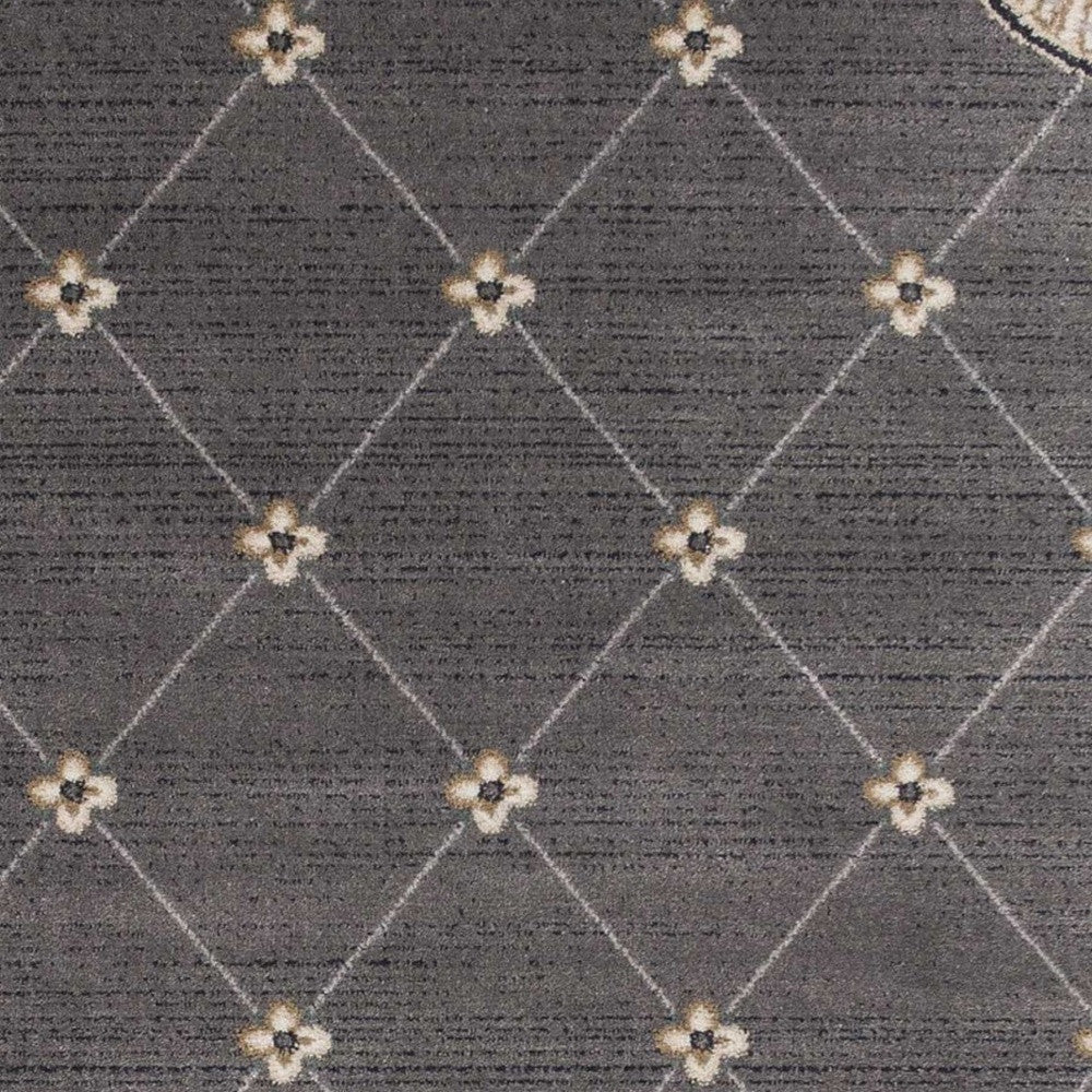 8' Gray And Ivory Floral Runner Rug