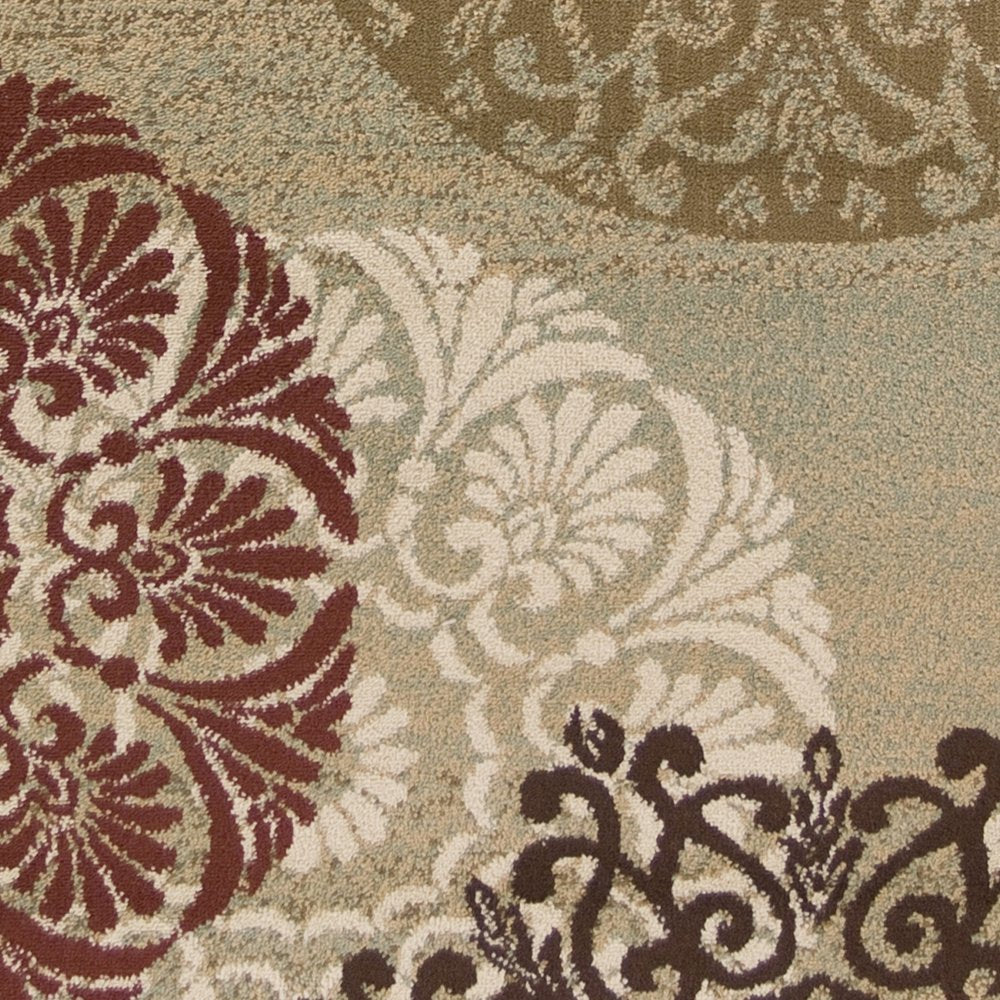 8' Sage Brown And Ivory Floral Medallion Runner Rug