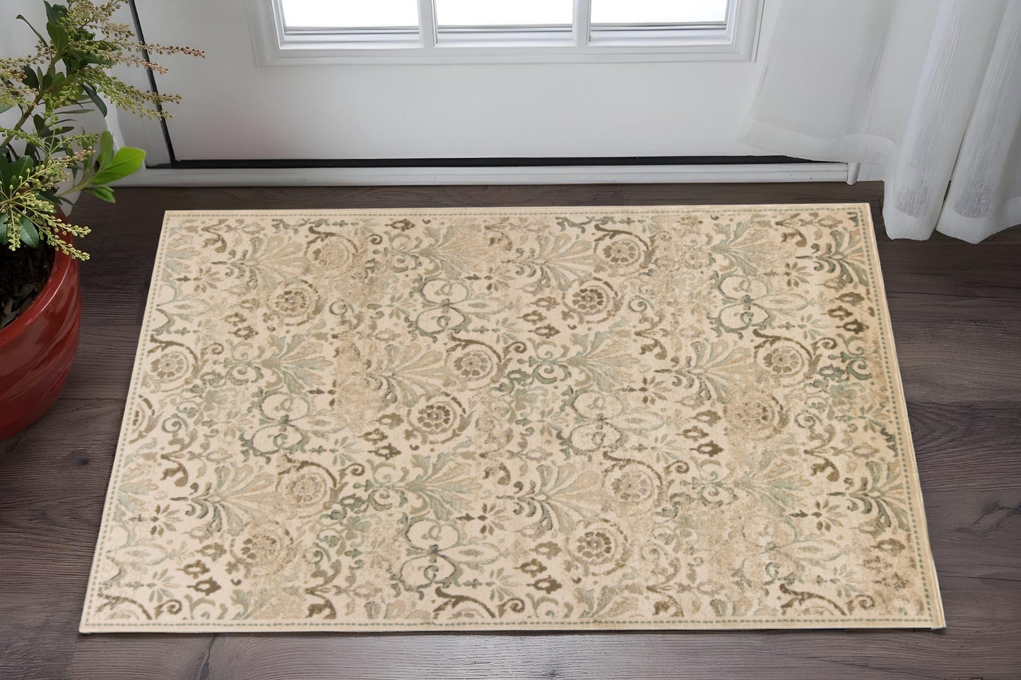7' Ivory Floral Runner Rug