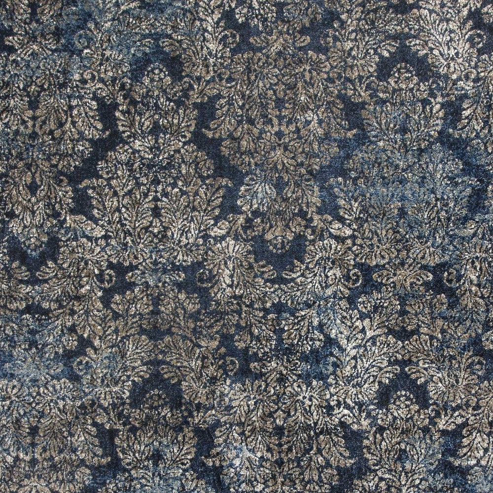 2' X 4' Slate Blue Damask Area Rug