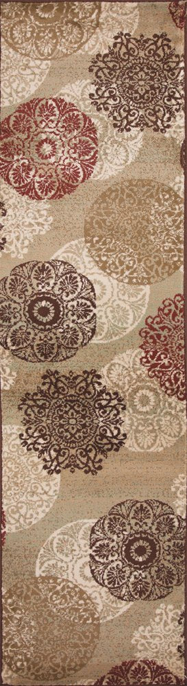 8' Sage Brown And Ivory Floral Medallion Runner Rug