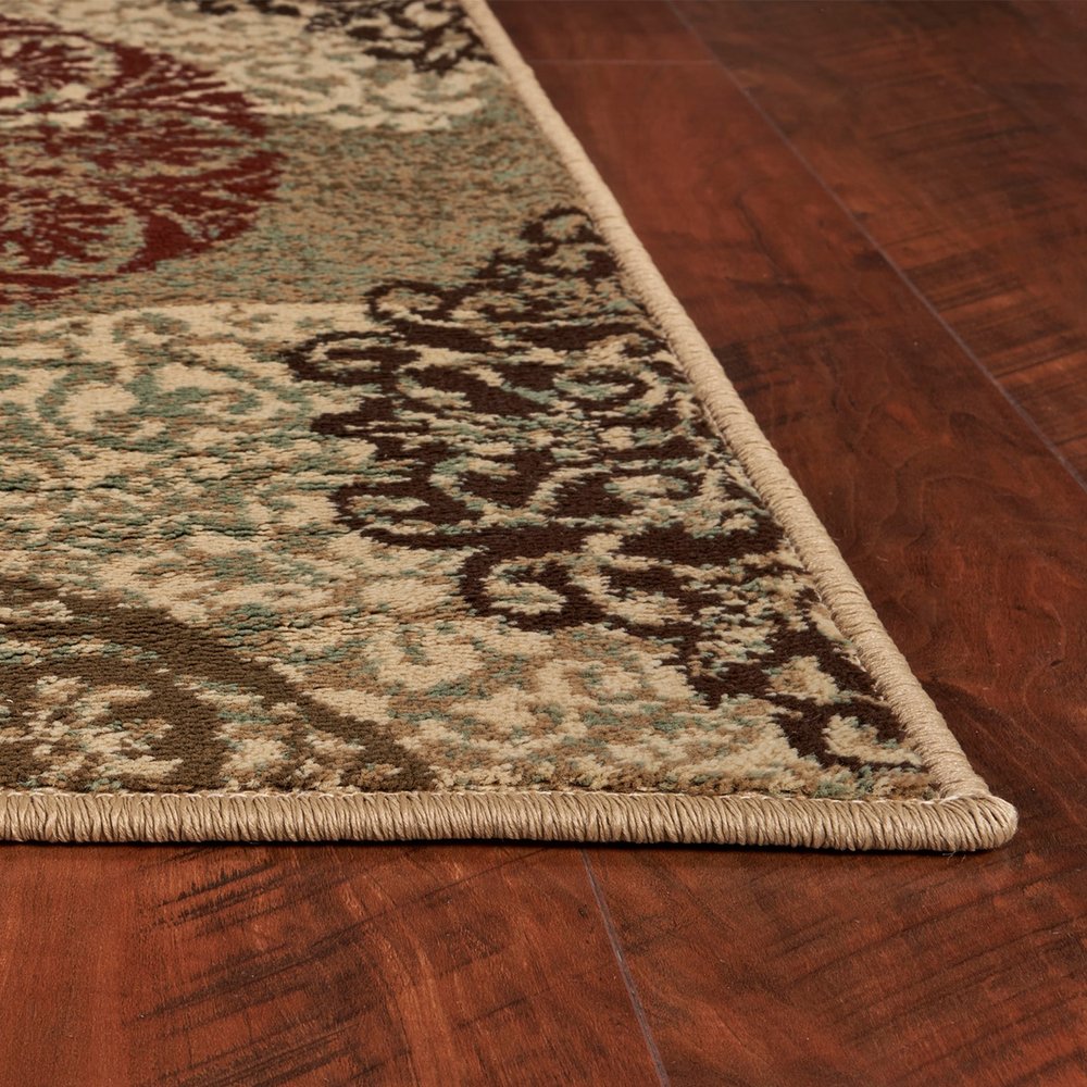 8' Sage Brown And Ivory Floral Medallion Runner Rug