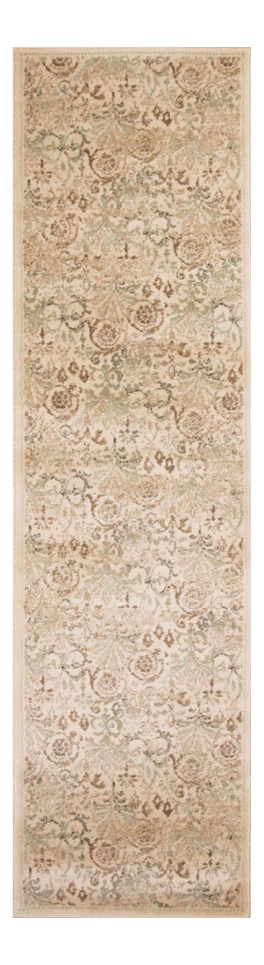 7' Ivory Floral Runner Rug