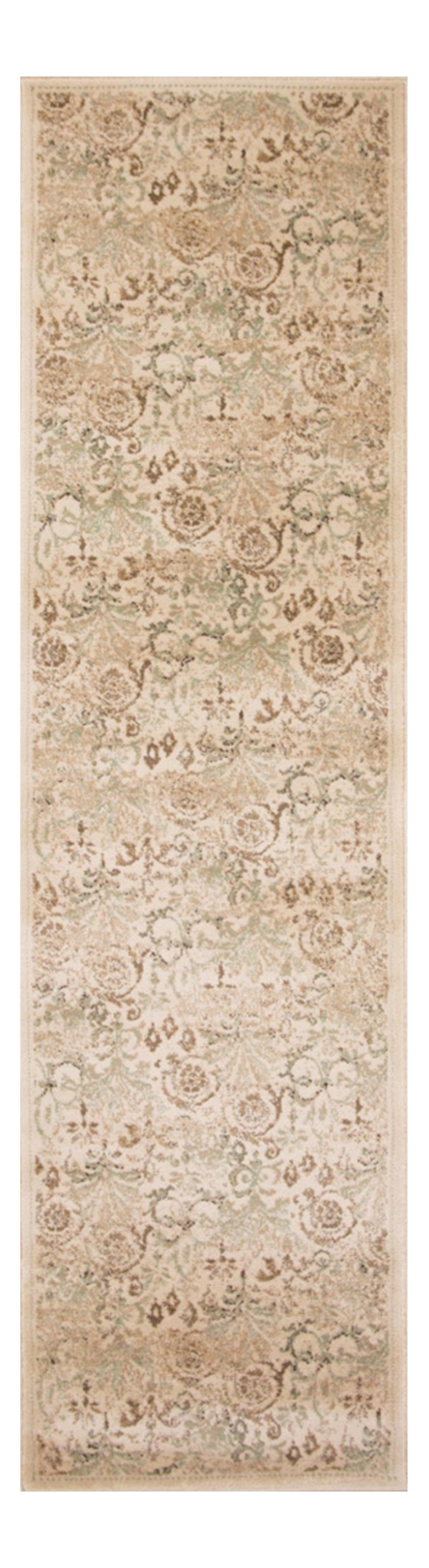 7' Ivory Floral Runner Rug