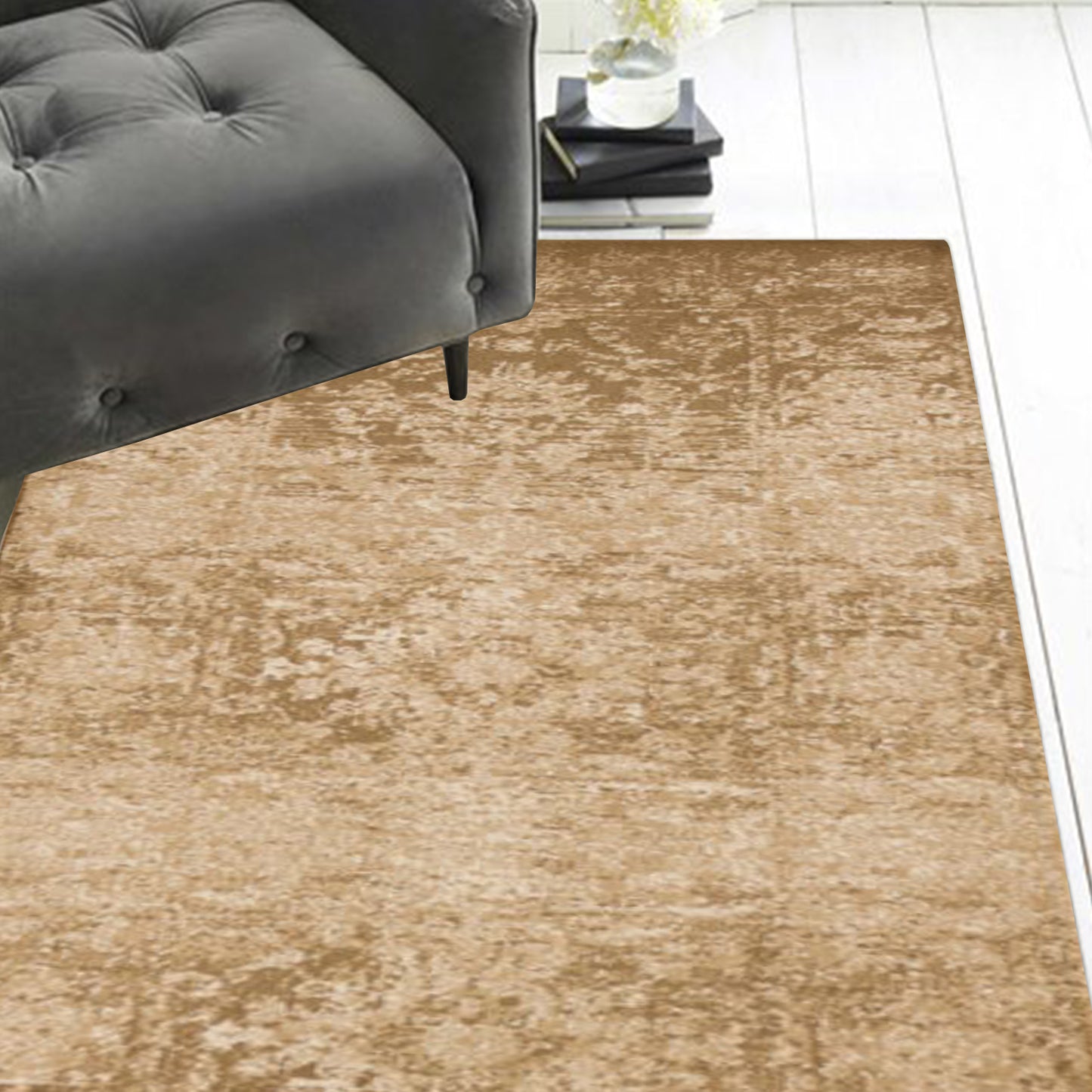 8' Beige Floral Runner Rug