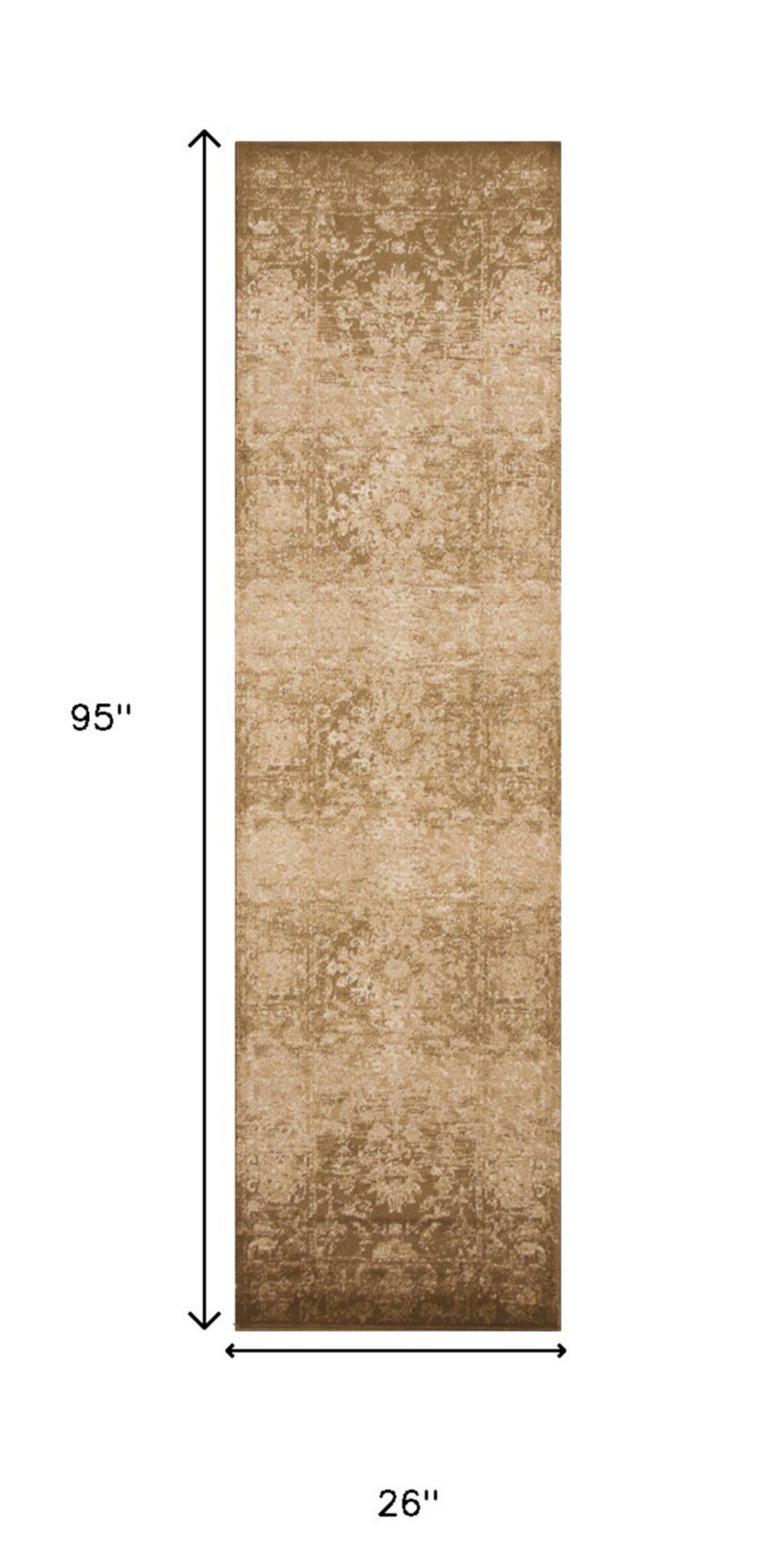 8' Beige Floral Runner Rug