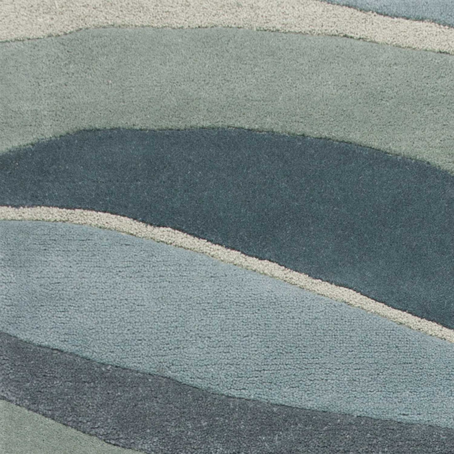 2' X 4' Ocean Blue Teal Hand Tufted Abstract Waves Indoor Accent Rug