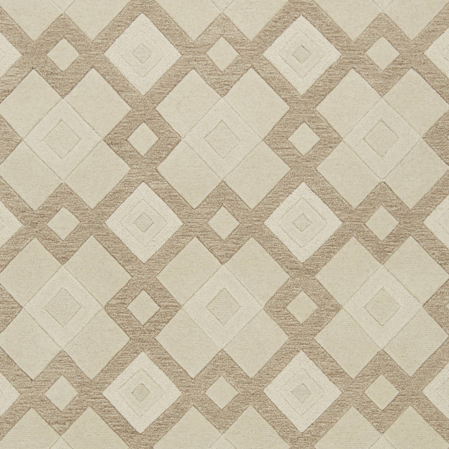 2' X 4' Ivory Diamond Wool Area Rug