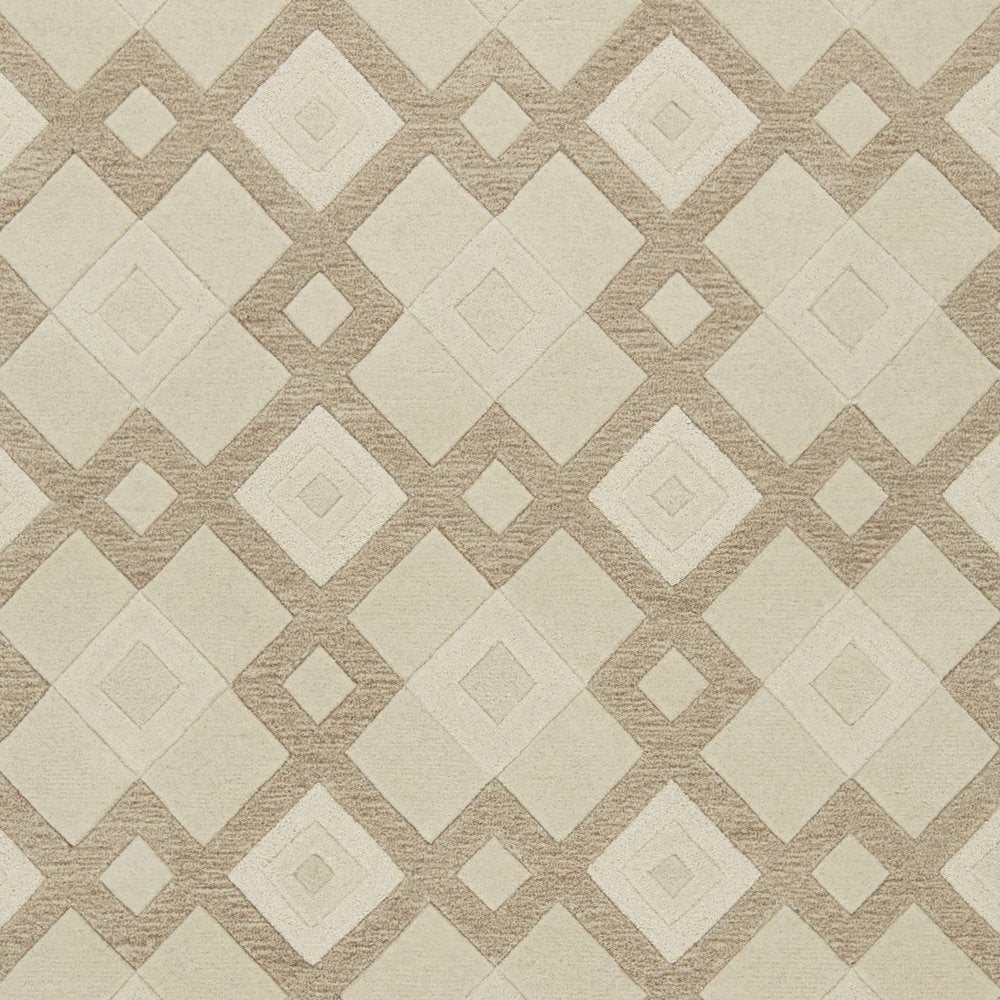 2' X 4' Ivory And Brown Wool Geometric Hand Tufted Area Rug