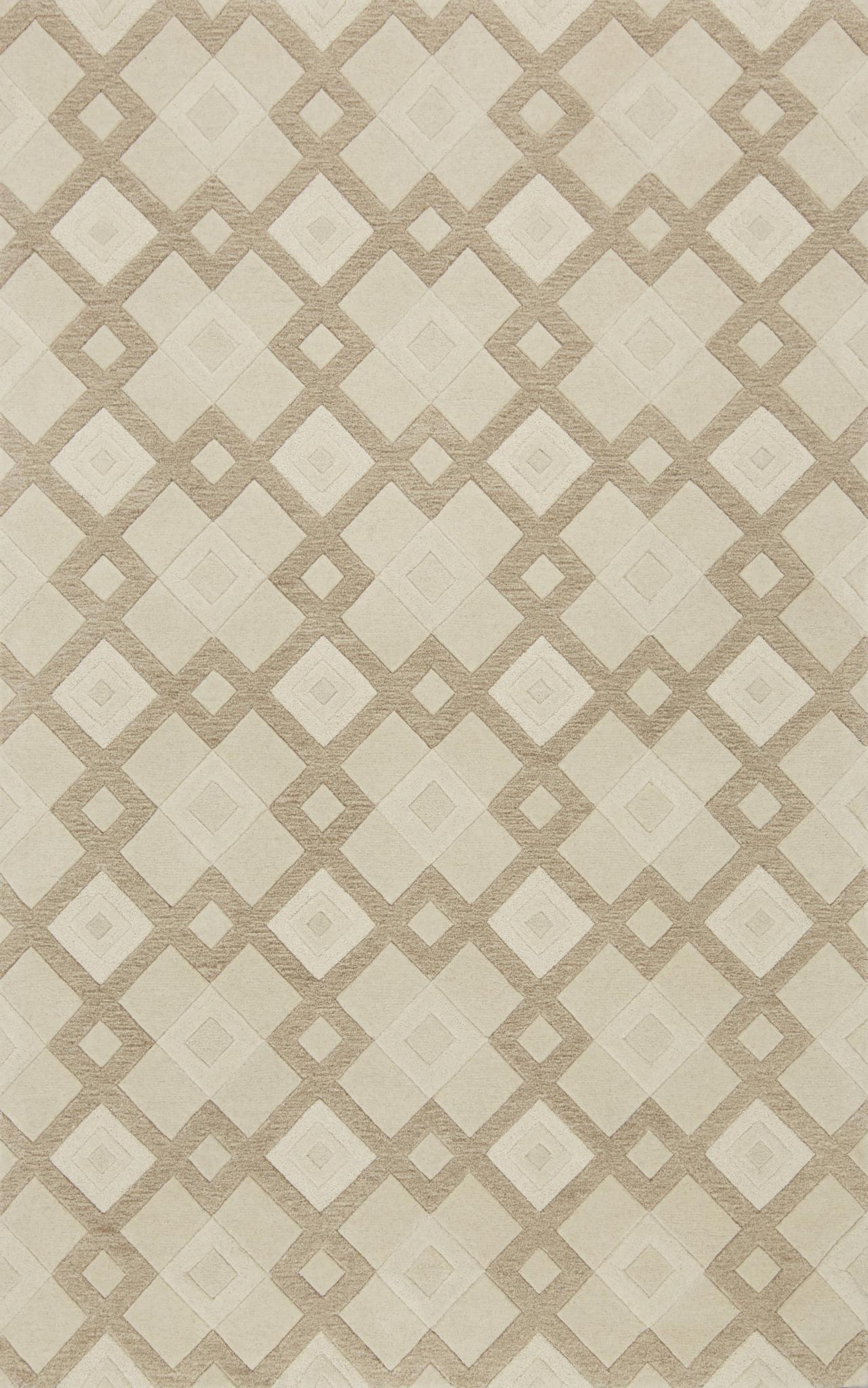 2' X 4' Ivory Diamond Wool Area Rug