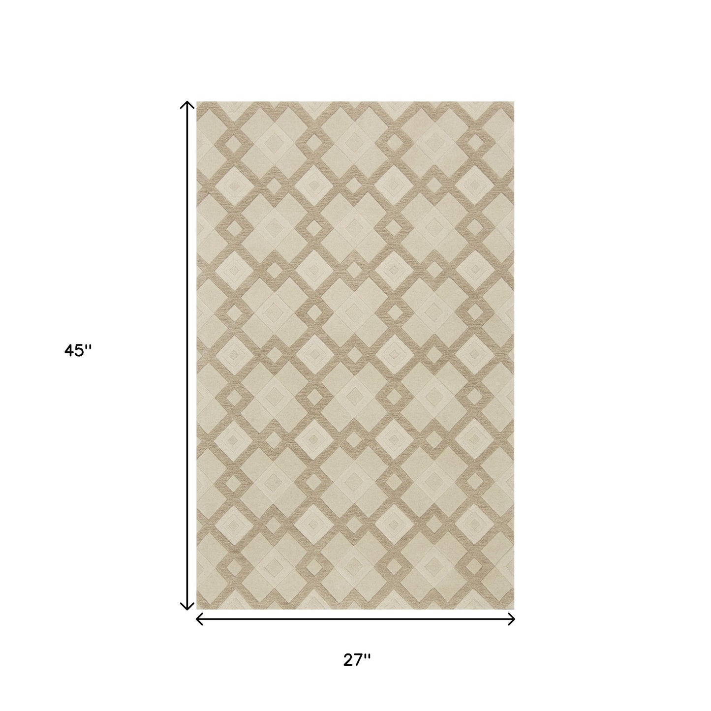 2' X 4' Ivory Diamond Wool Area Rug
