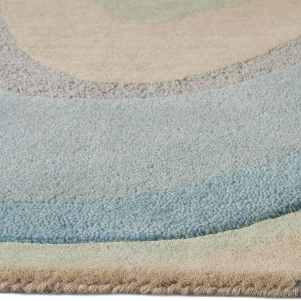 8' Ocean Blue Beige Hand Tufted Abstract Waves Indoor Runner Rug