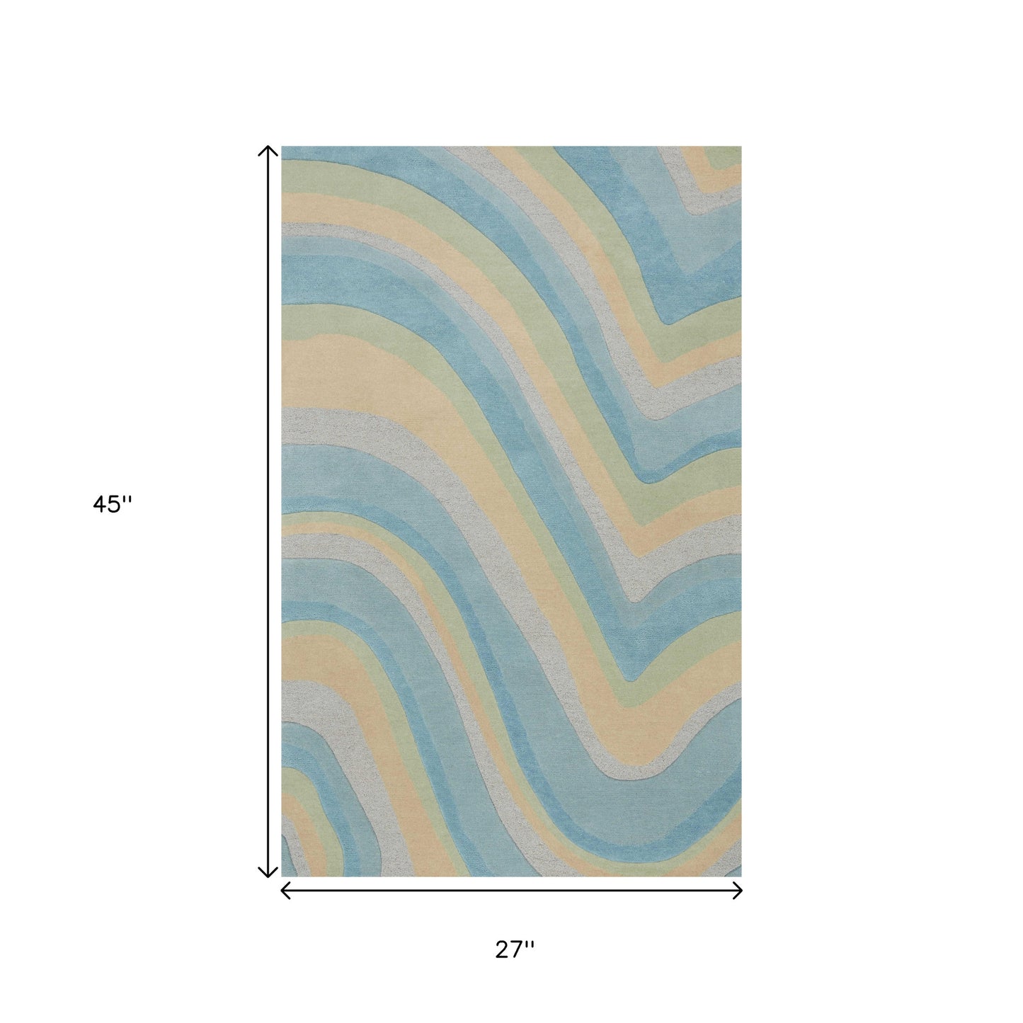 8' Ocean Blue Beige Hand Tufted Abstract Waves Indoor Runner Rug