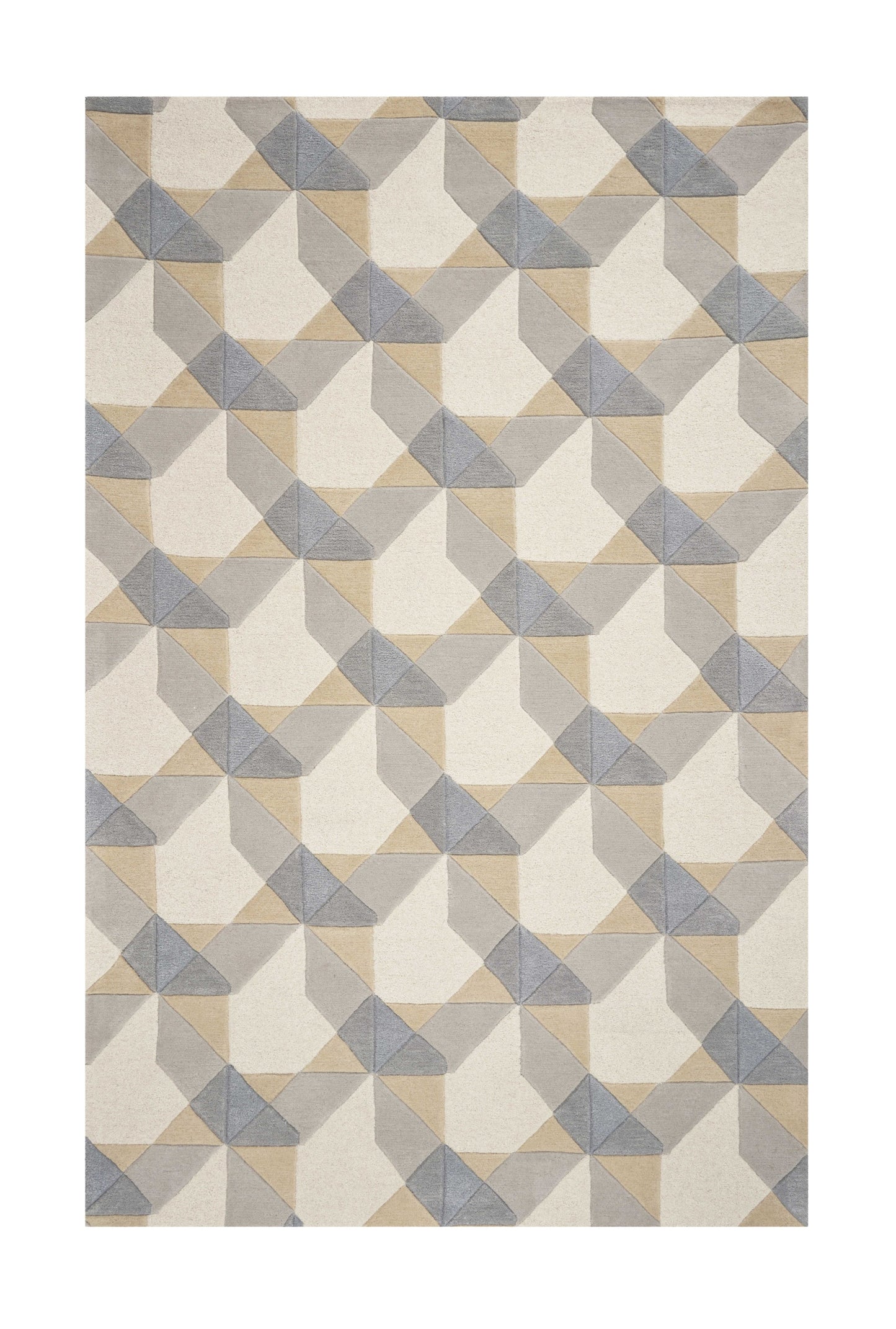 2' X 4' Ivory And Gray Wool Geometric Hand Tufted Area Rug